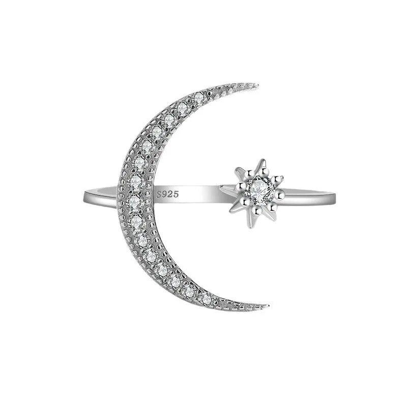 Mote Uregelmessig Moon Star Flower Diamond Parring for kvinner Sterling Sølv S925 Julegave Smykkeringer for kvinner