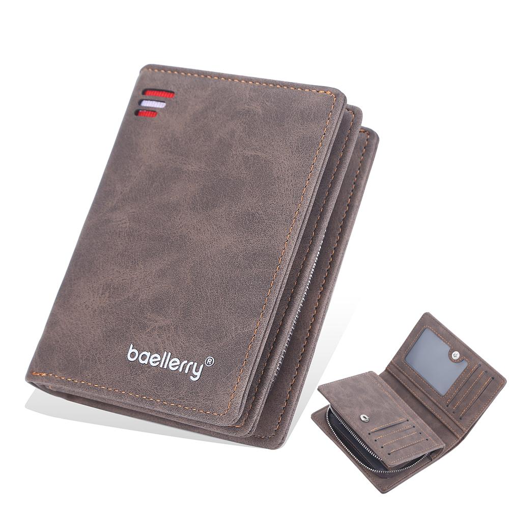 Men Pu Genuine Leather Short Wallet With Zipper Coin Pocket Vintage Big Capacity Male Short Money Purse Card Mount New