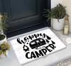 VIKAMA Happy Camping Welcome Doormat Retro Car Pine Tree Pattern Indoor Outdoor Rug Non-Slip Floor Mat Forest Theme Decor Carpet