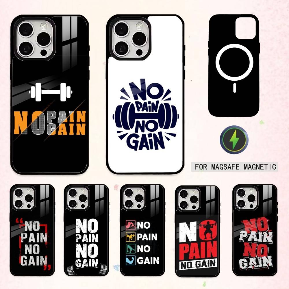 N-Kein Schmerz Kein Gewinn Fitnessstudio Handyhülle Für iPhone17,16,15,14,13,12,11 Plus,Pro Max Magnetisch Für Magsafe Kabelloses Laden