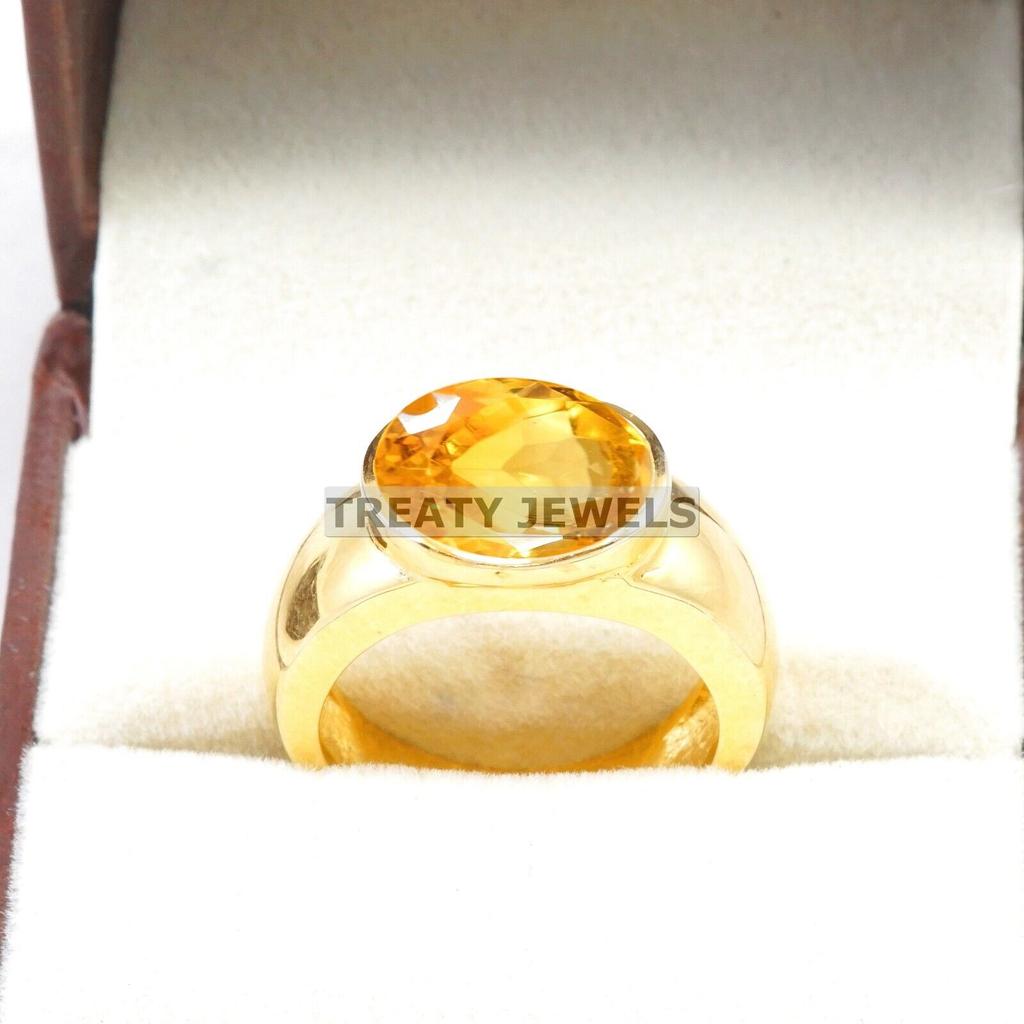 Citrin Oval geschliffen Mit 925 Sterling Silber Vergoldet Ring Für Herren #A958 JL375669271677