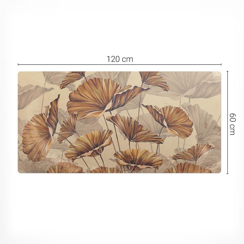 Anti-Slip Protective Desk Mat with Sepia Flowers Graphic 120x60 Cm