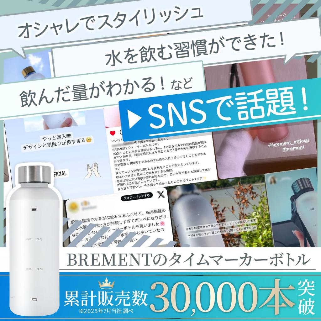 BREMENT Time Marker Made with the Same Material Used In Medical 2 Liters of Water a Bottle, 500ml, BPA-Free Tritan, Equipment. [Drink Day!] (Clear