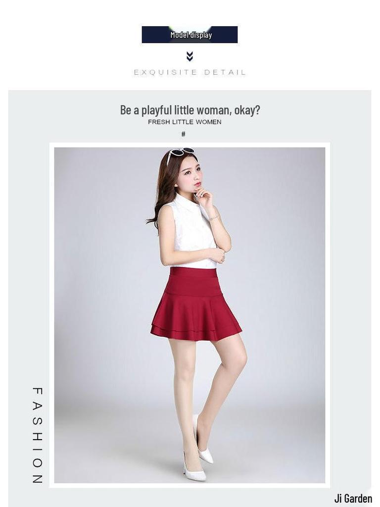 Women's Elastic High Waist Double Layer Square Dance Skirt - A-line with Large Hem and Anti-exposure Design