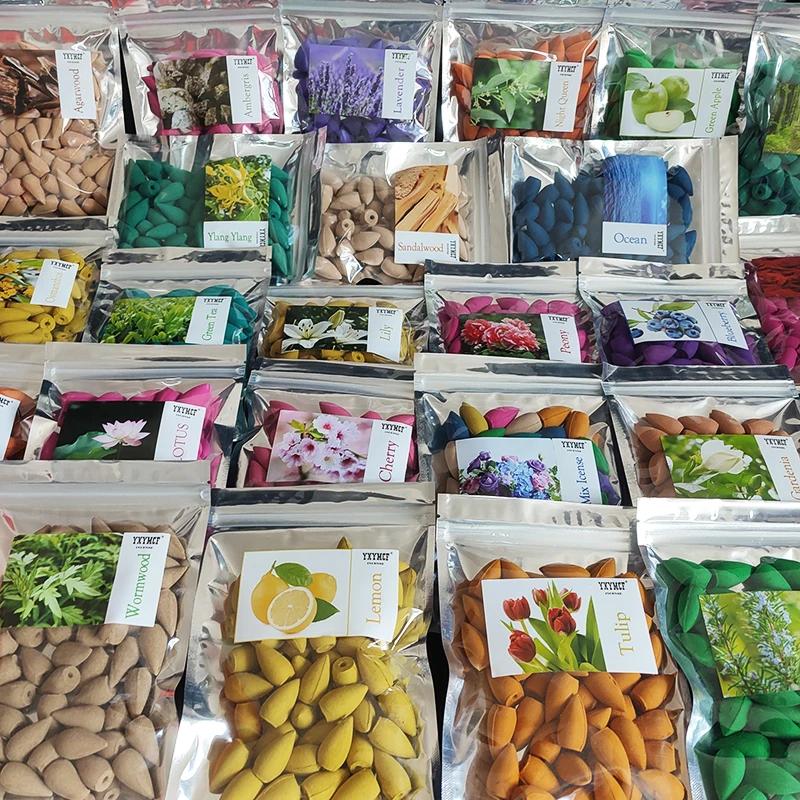 50pcs/bag Natural Backflow Incense Cones Sandalwood Lavender Mixed Scents for Home Waterfall Incense Smoke Reflux Tower Incense