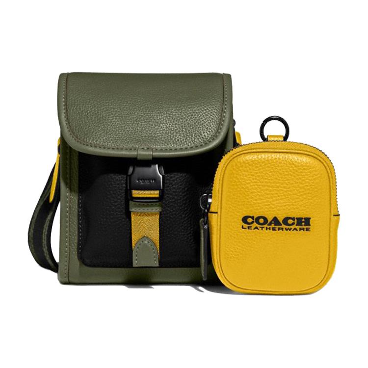 

Новая сумка через плечо COACH Charter из зернистой кожи, сумка кроссбоди мини мужская армейского зеленого и желтого цвета C6692-PW1 8.5*2.5*11CM