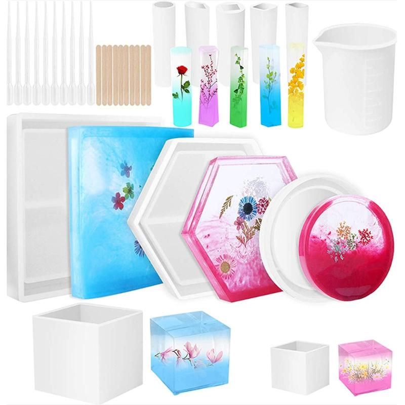 Resin Silicone Molds Round Hexagonal Coaster Epoxy Molds Resin Casting Molds for Making Coasters DIY Resin Artwork