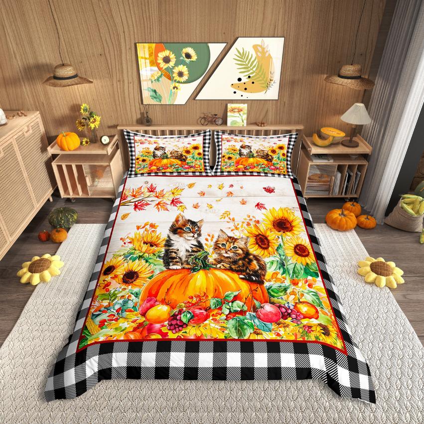 Homewish Highland Cattle Duvet Cover SetRustic Farmhouse Cabin Comforter Cover SetAutumn Sunflower Bed Set For Boys Girls