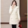 Winter Women Medium To Long Cotton Jacket Thickened Warm Casual Stand Collar Hooded Parker Coat Solid Color Warm Cotton Jacket