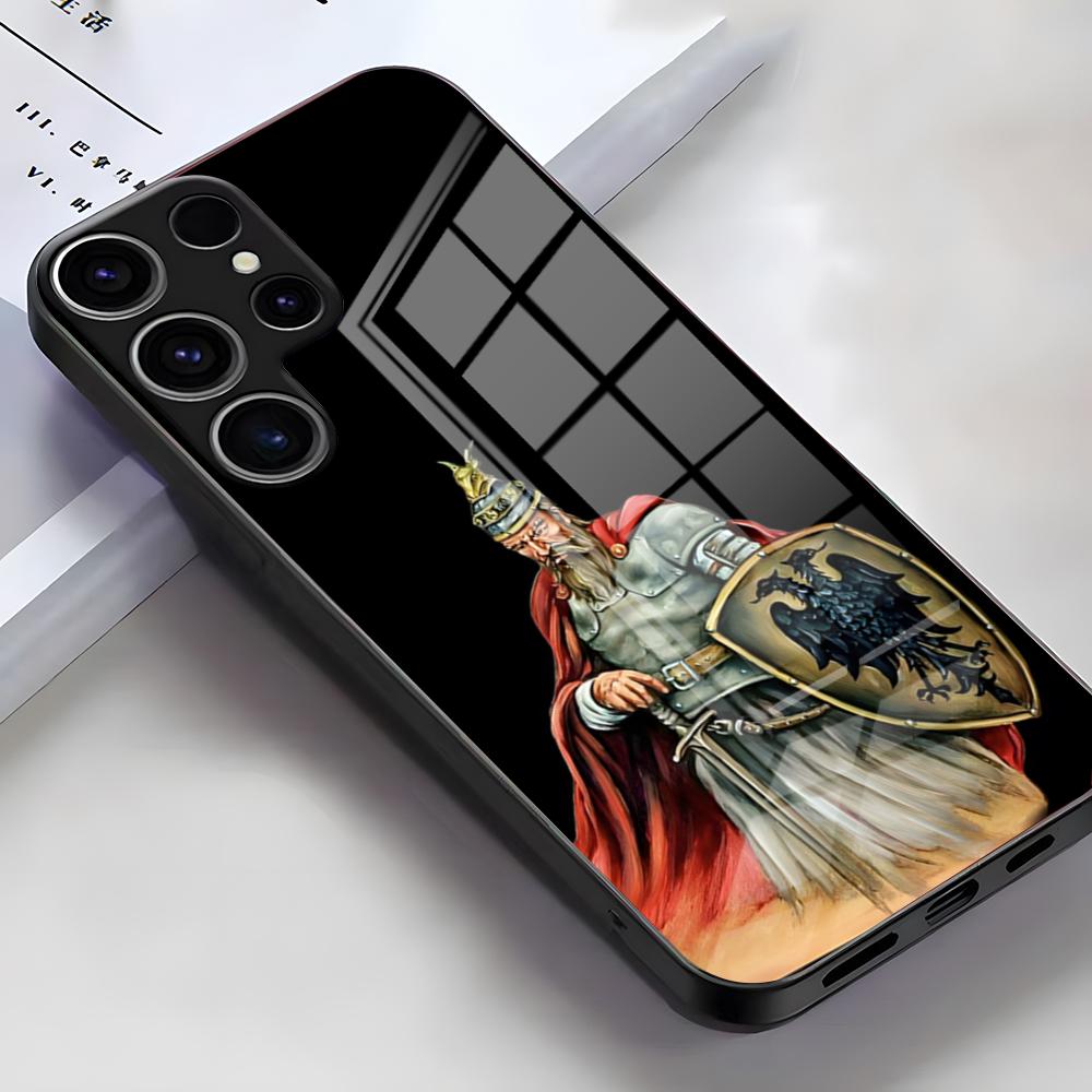 Albanian Skenderbeu Flag Phone Case For Samsung S25 Edge Ultra S23 S22 S21 S20 Ultra Plus S24 Fe A54 A53 A25 Glass Cover Samsung S22