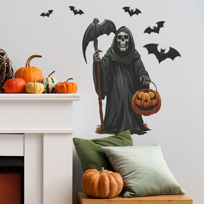 Fun-e115 Halloween Black Skull Sickle Bat Bedroom Living Room Background Decorative Wall Sticker