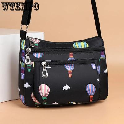 Borse Monospalla Casual da Donna Nere Blu in Nylon Borse a Tracolla Versatili con Cerniera Stampata di Grande Capacità