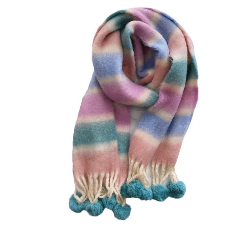 Vibrant Rainbow Warm Scarf: Stylish Autumn & Winter Neck Protection for Women