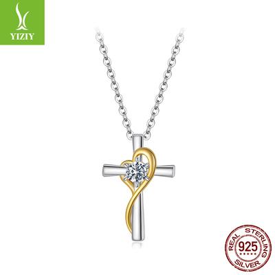 Collana Croce Amore Diamante Mozambicano Catena Clavicola, Semplice Classica Collana in Argento Sterling S925