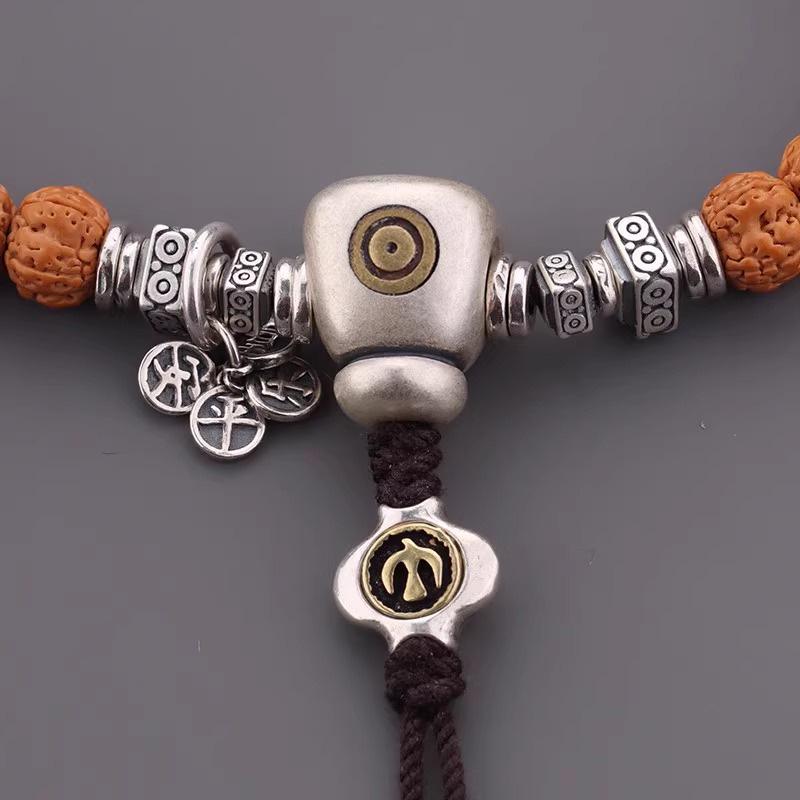Retro Frosted Heart Bracelet with Tibetan Buddha, Copper Waterdrop, and Spacer Beads