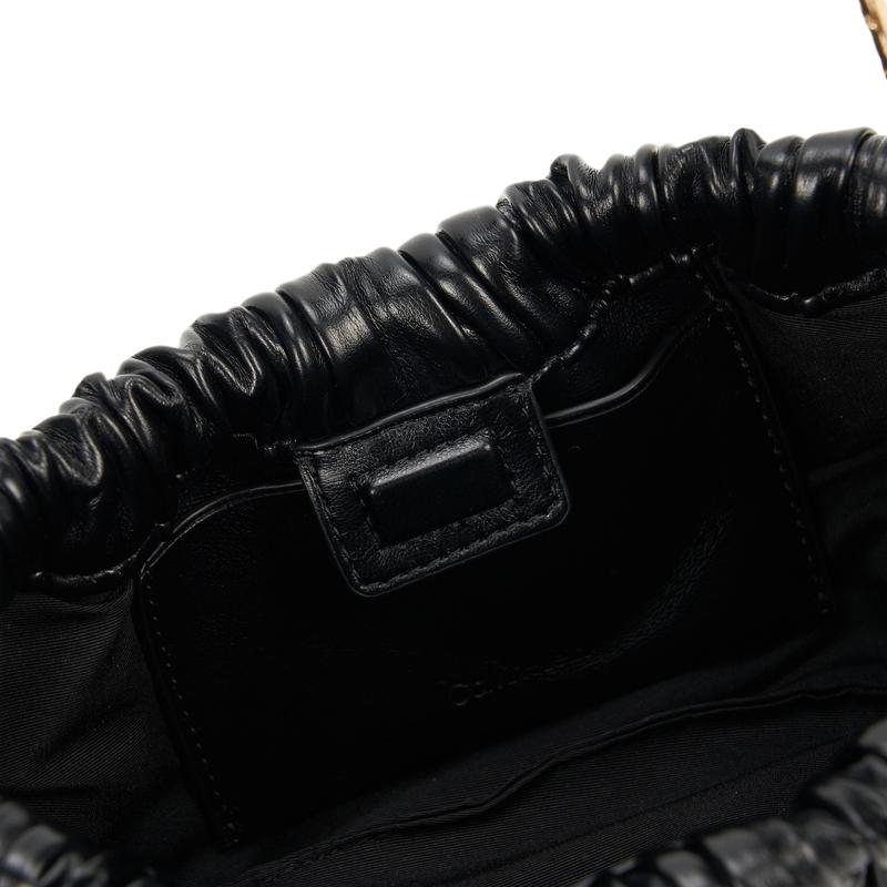 Calvin Klein Small Niche Intellectual Pleated Textured Chain Synthetic Material Crossbody Bag Medium Women Bags Space-Black 4F3077G-UB1