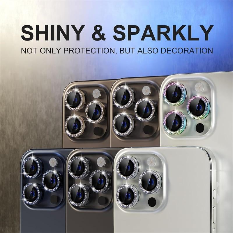 Glitter Bling Metal Glass Camera Lens Protector For IPhone 15 14 13 11 Pro Max Plus 12 13 Pro Mini 15Pro 14Pro Women Ring Lens Cover