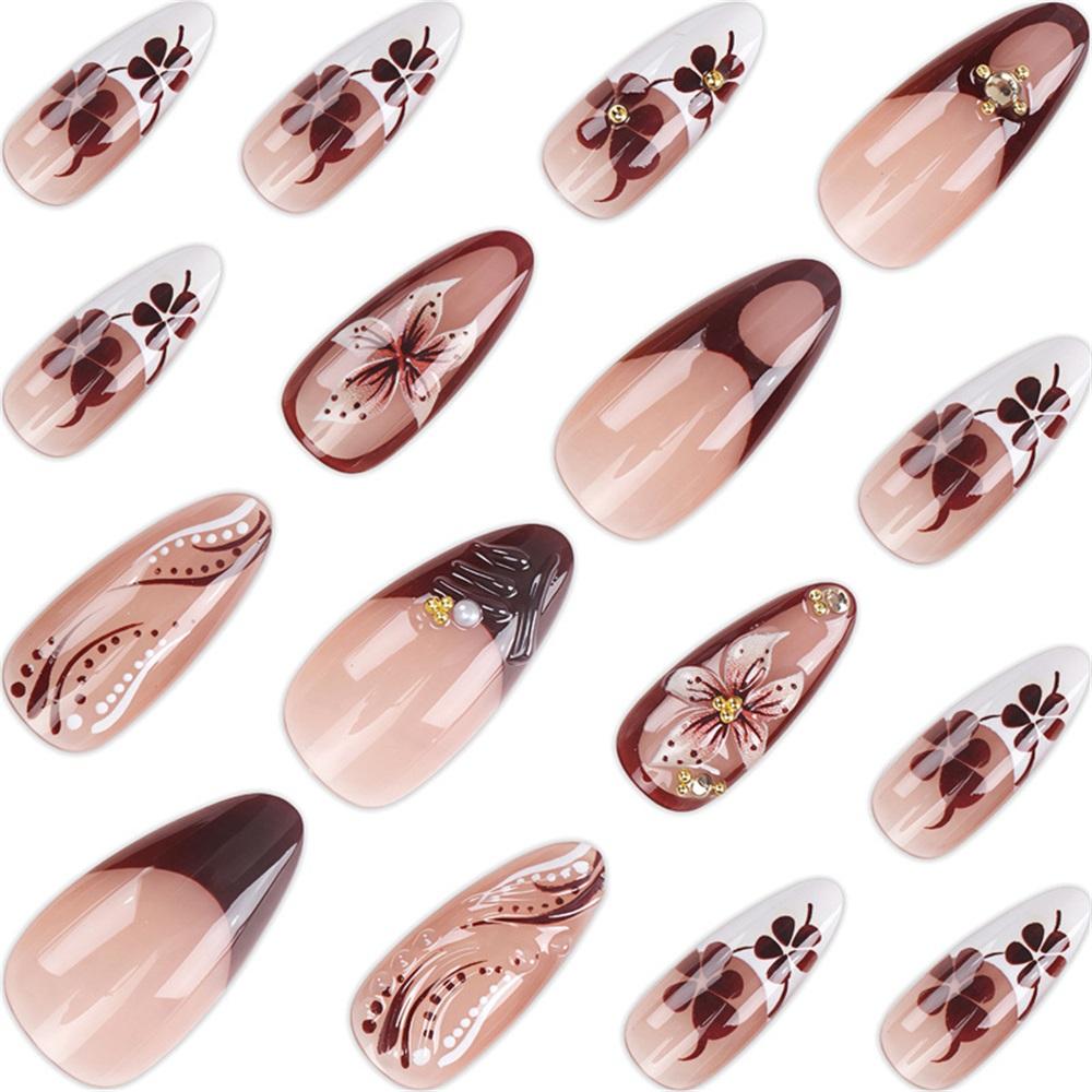 Three-dimensional French Ice-through Flowers, Fashionable And Versatile European And American Style Removable Fake Nails Manicure Patches