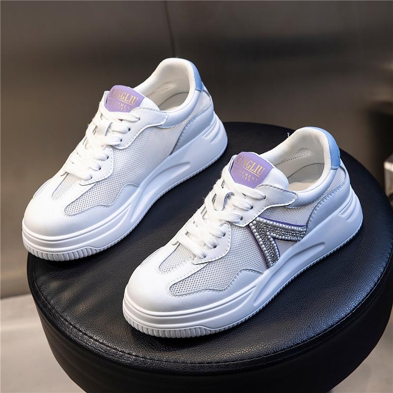 Genuine leather women's shoes 2025 new summer through the net casual single shoes women's large size platform women's shoes sports white shoes