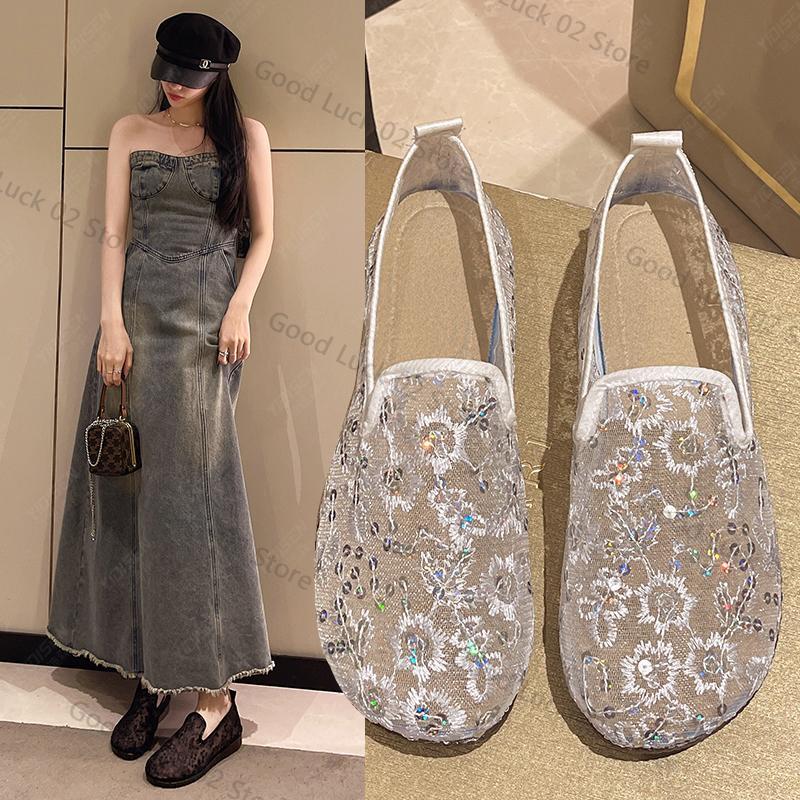 Fashion 2025 Women's Spring Sneakers for Women  Woman Shoes  Women's Summer Luxury  White Lace Ladies Hollow Flat Casual Shoes