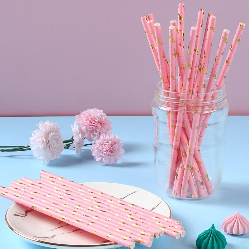 Rosa Papier-Flamingo-Strohhalme Hawaiische Partydekorationen Geburtstag Hochzeit Papier-Trinkhalme Strand Sommer Aloha Partyzubehör