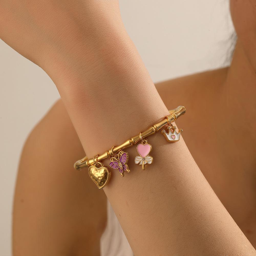 Women All Match Butterfly Love Heart Crown Bracelet Cuff