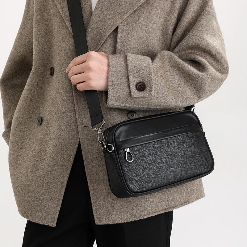 Top-Layer Cowhide Men's Crossbody Bag Genuine Leather Shoulder Bag Small Casual Backpack