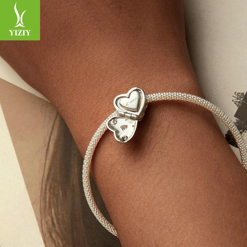 Valentine'S Day Opening And Closing Love Diy Bracelet Beaded, Lettering Love Heart-Shaped S925 Sterling Silver Beads Loose Beads