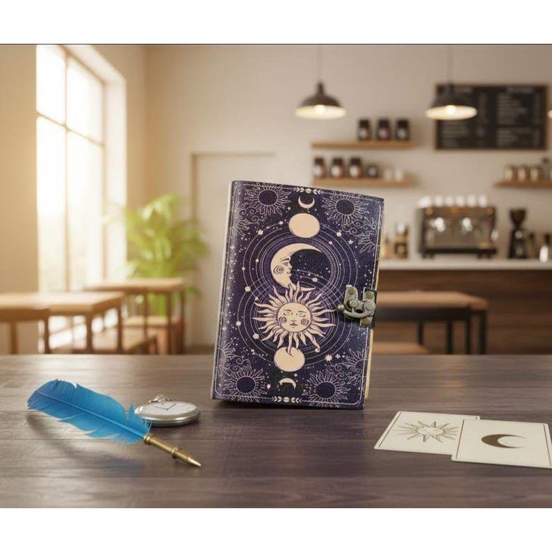 Celestial Sun & Moon Leather Journal with Lock: Wiccan Book of Shadows
