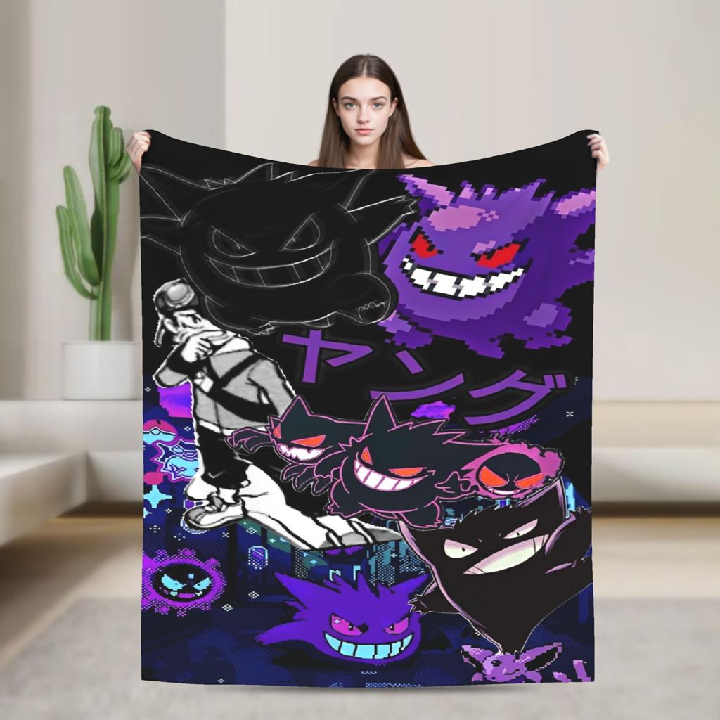 Anime Gengar Dark Pattern Blankets Quality Warm Pokemoned Throw Blanket Spring Decorative Bedroom Print Bedspread