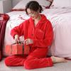 Autumn And Winter Wedding Pajamas Women'S Coral Fleece Fleece Thickened Winter Flannel Red Natal Year Bridal Suit