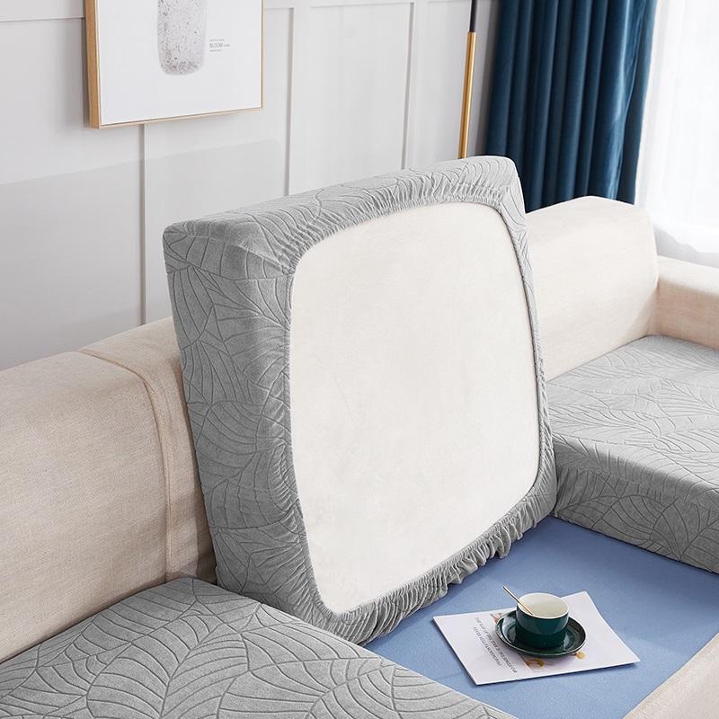 Jacquard Water Resistant Seat Cushion Cover Elastic Grey Sofa Cover for Living Room Furniture Protector for Pets Kids Removable