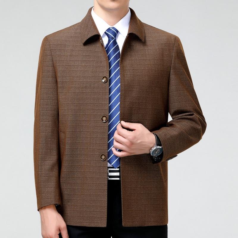 

Шерстяная куртка с пуговицами, мужская весенне-осенняя шерстяная куртка с лацканами для пап среднего возраста, повседневные мужские топы 195