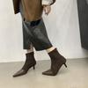 High Heeled Booties Women Autumn Winter New Pointed Toe Spliced Rear Zipper Slim Heel Stretch Skinny Single Boots
