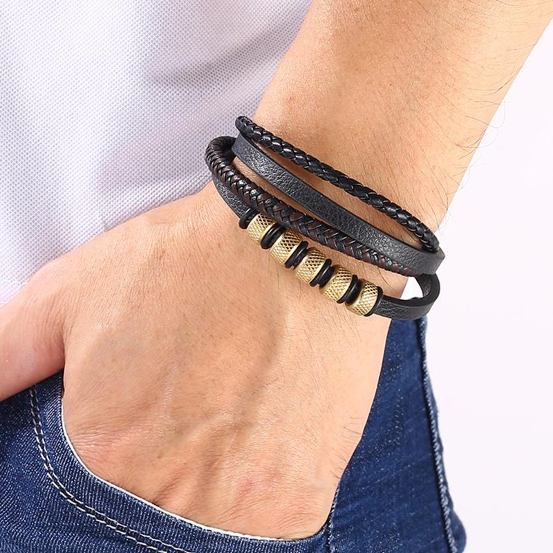New Men's Leather Bracelet New Style Hand-woven Multi-layer Combination Accessory Fashion Man Jewelry