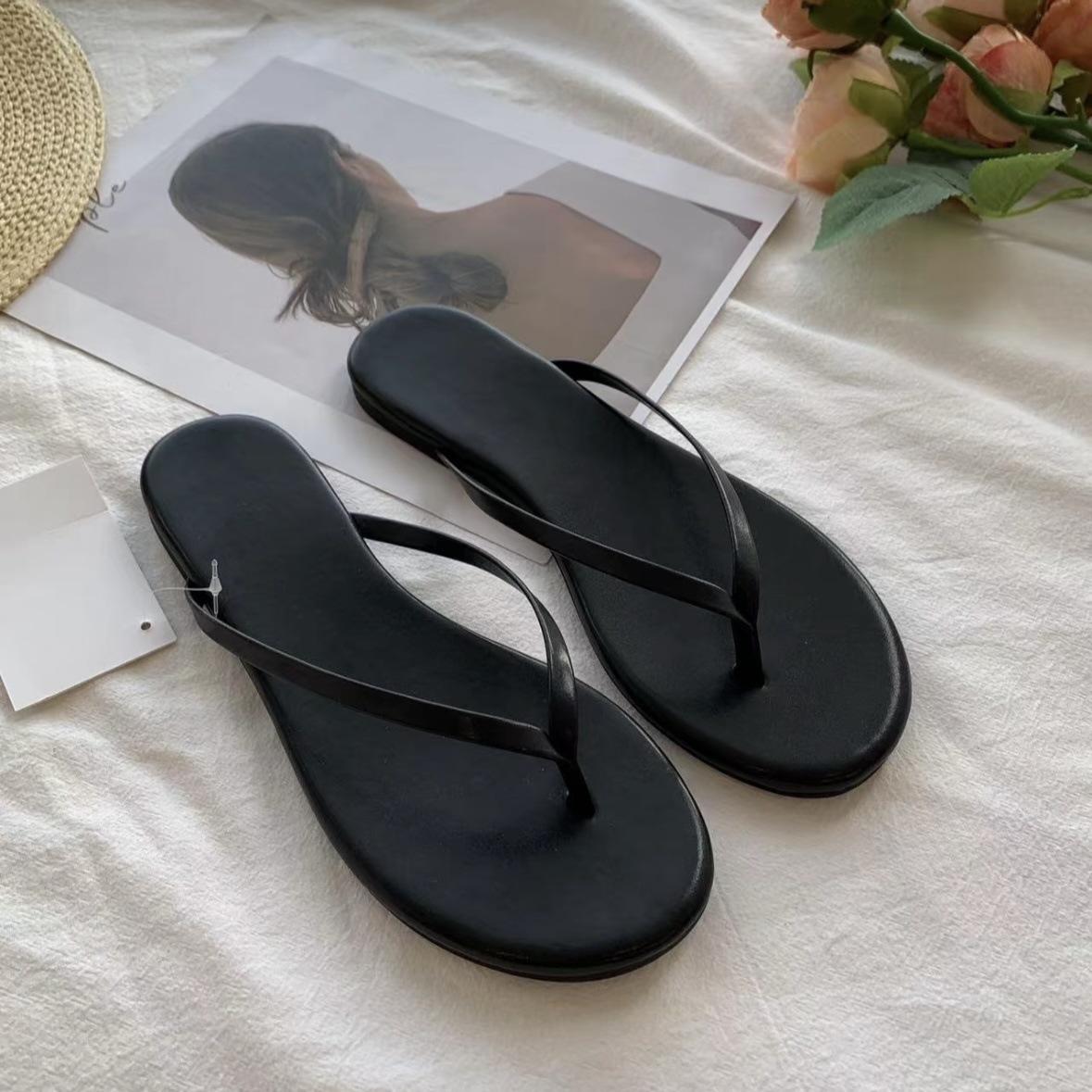 

Версия из овчины~ Минималистичные шлепанцы мягкие и удобные, шлепанцы-щипки на плоской подошве и повседневные кожаные крутые шлепанцы носят на улице. 40 чёрный