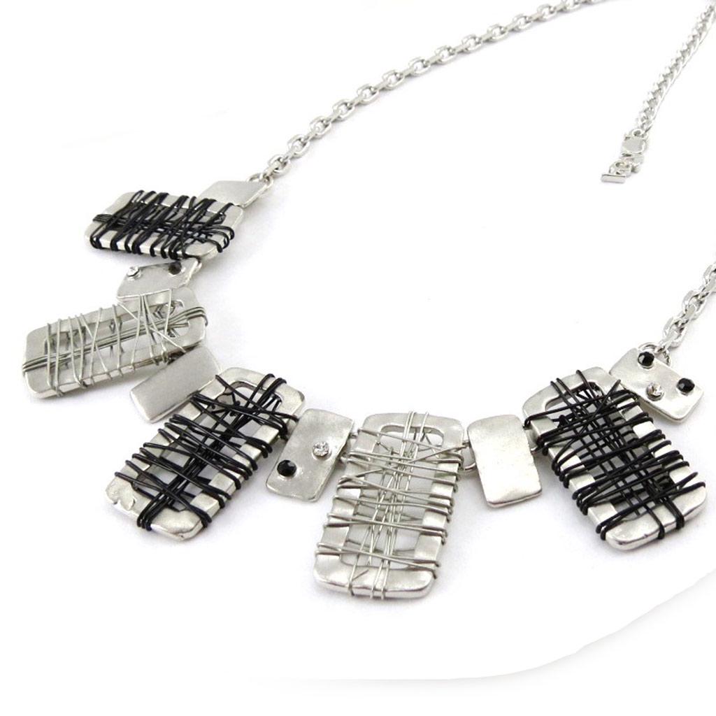 NOA [J2207] - Silver-black 'Quadrillage' Designer Necklace