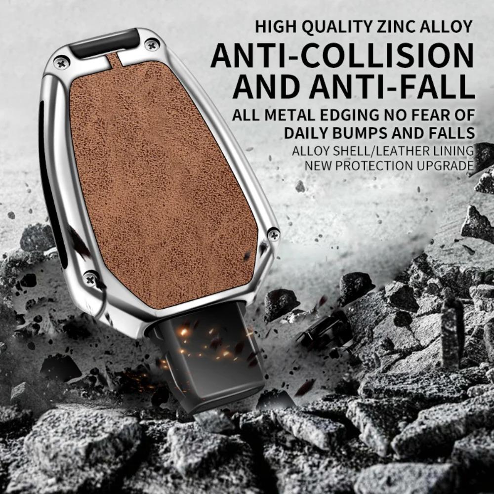 Leather Car Metal Key Case Cover Shell for Mercedes Benz A B C E Class GLS GLA GLK GLC CLS CLA AMG W204 W205 W212 W463 W176