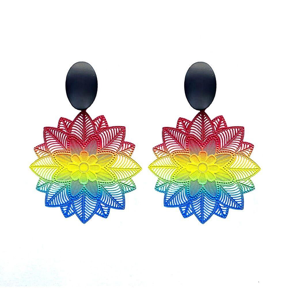 Vintage Earring Petals Shape Hollow Pattern Earrings Colorful Easy Matching Earrings for Women
