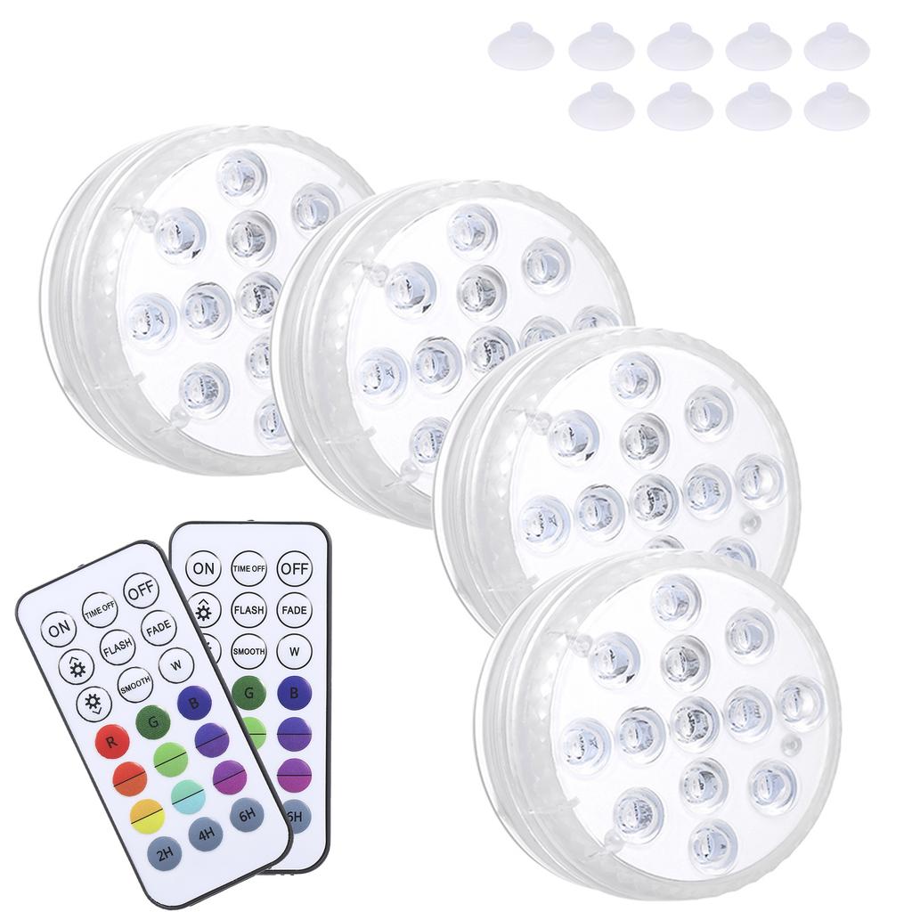 RGBW 13LEDs Submersible Light Battery Operated with 2 RF Remote Control Magnet Suction Cups IP68 Waterproof Underwater