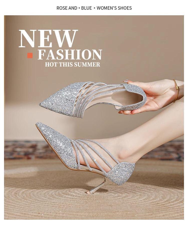 2025 Champagne Rhinestone Stiletto Heels: Elegant Pointed Toe Bridal Shoes