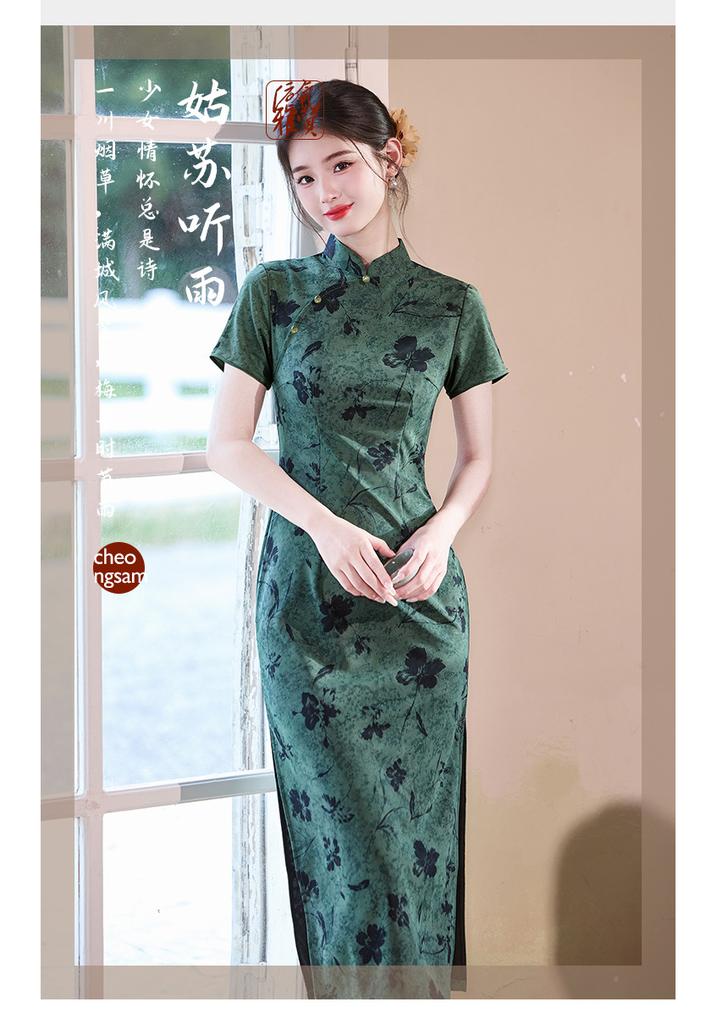 Green college entrance examination sends the national style Chinese long improved cheongsam 1011 new female retro slim summer