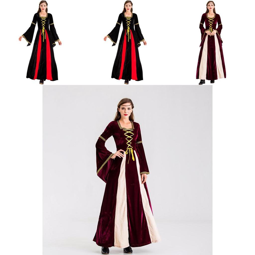 Bezauberndes schwarzes Vintage mittelalterliches Hof-Cosplay-Maxikleid für Halloween-Events