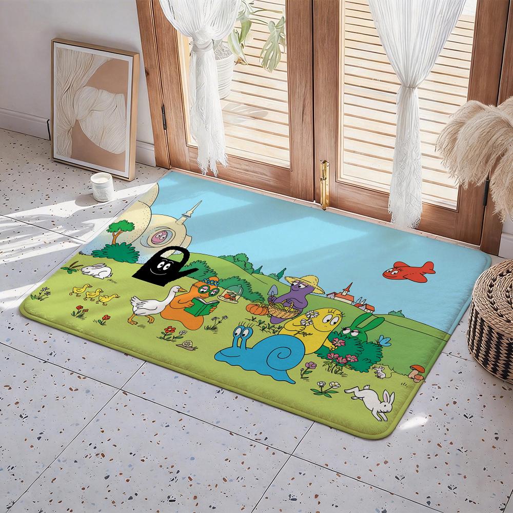 Tappetino da Pavimento Ecologico Barbapapa Cartone Animato - Zerbino in Flanella Antiscivolo Inodore Tappeto da Interni Morbido a Pelo Corto Tappetino per la Casa