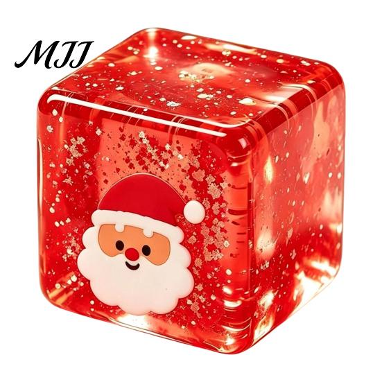 Stress Relief Cube Toy Christmas Clear Squeeze Toy, Santa Claus Tree Snowman Pattern Themed Cube, Slow Rising Sensory for Party Favors Travel Friendly
