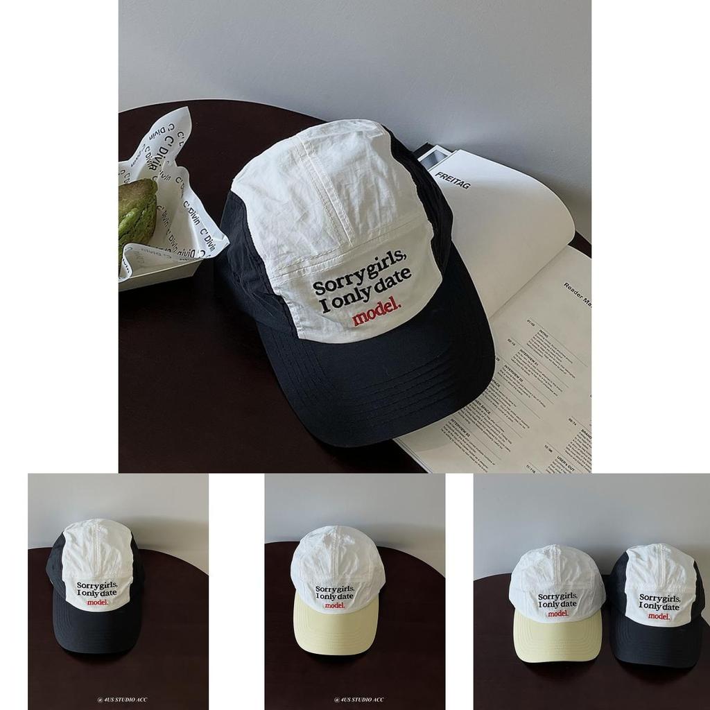 Stylish Summer Baseball Cap With Embroidered Letters For Couples In Black And Beige