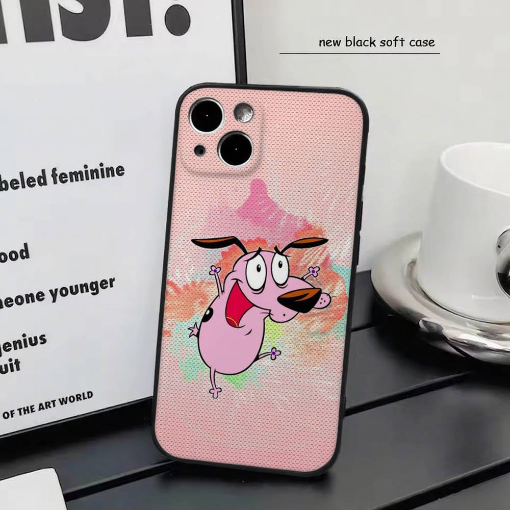 Cartoon Courage The Cowardly Dog-G For iPhone 13,17,11,12,16,14,15,Plus,Pro Max Soft Silicone Black Phone Case