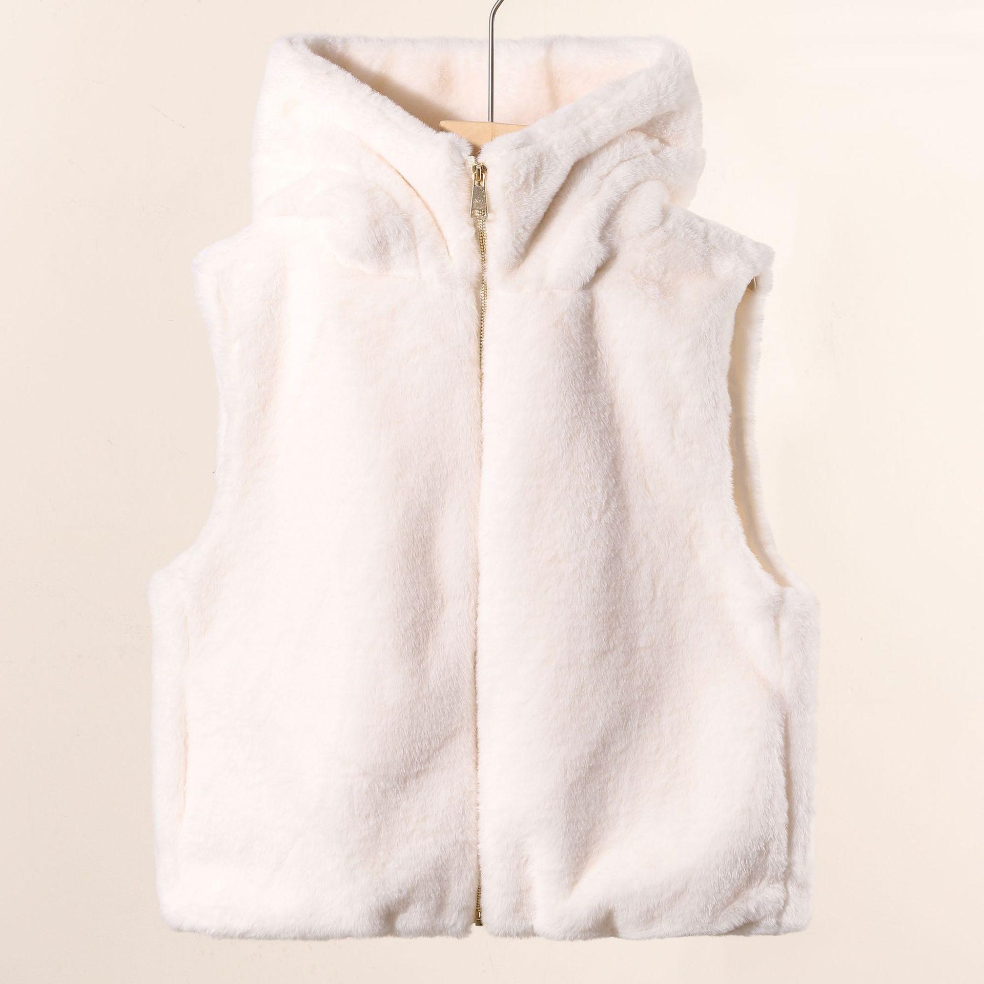 

Wind women s clothing artificial fur hooded fur adult vest autumn and winter imitation rabbit fur hooded thermal top winter One Size слонова кістка