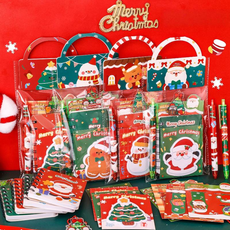 Christmas Stationery Set Kids Cartoon Gel Pen Bookmark Notebook Sticky Note Keychain Set School Supplies Student  Year Gift
