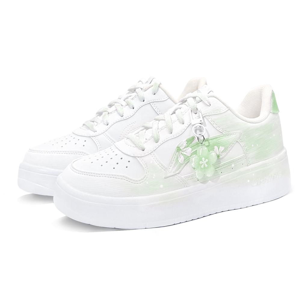 Li Ning Schwimmendes Boot Einkaufstasche, Jade Märchen, First Culture V Niedrige Skateboard-Schuhe Damen Weiß Grün AGCS420-6(TeamZwei-Tasche)